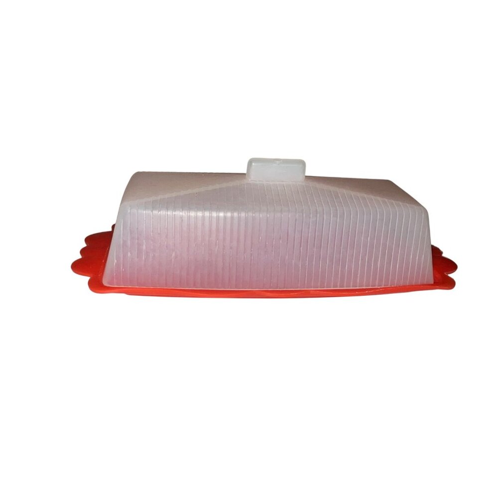 Butter Dish Used Plastic Red Clear Lightweight